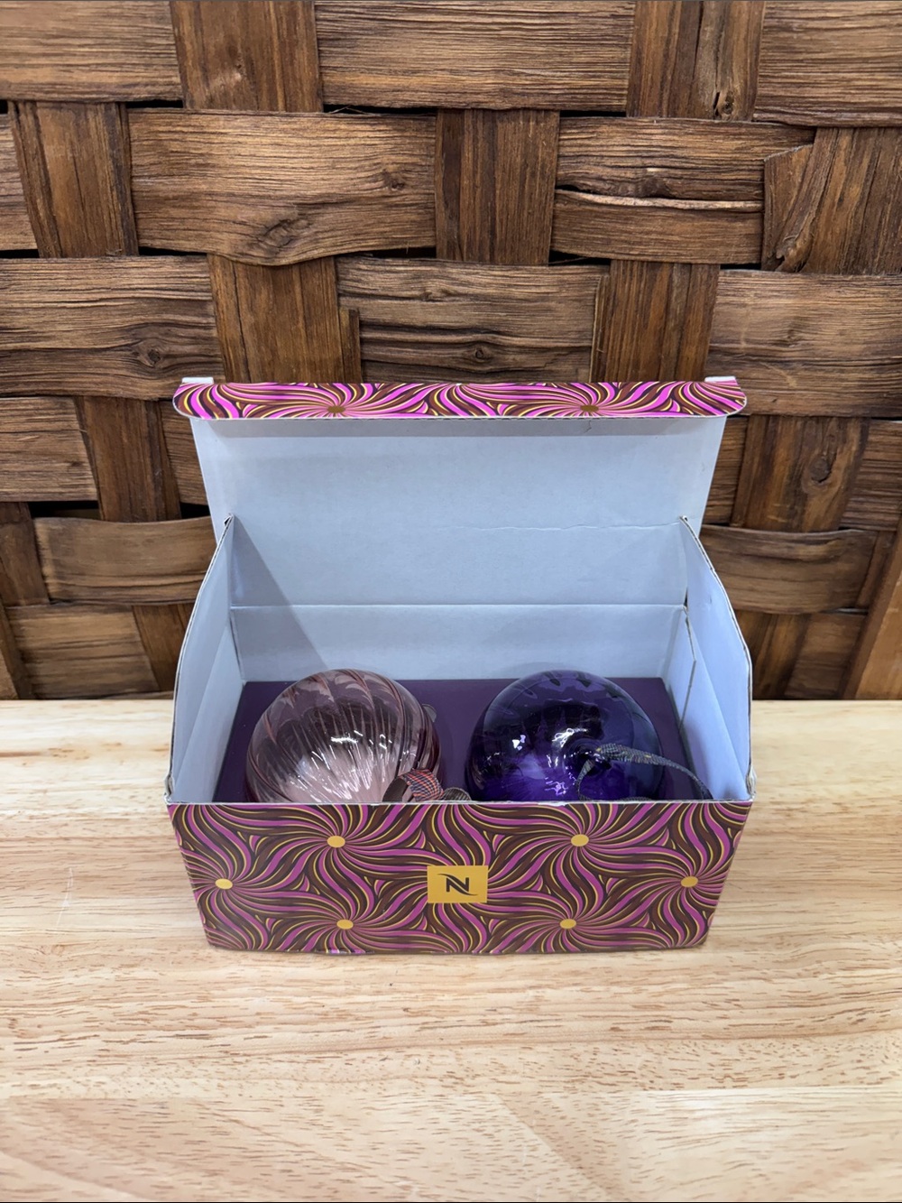 Gorgeous Nespresso Decorative Glass Ornaments in Purple and Pink Set